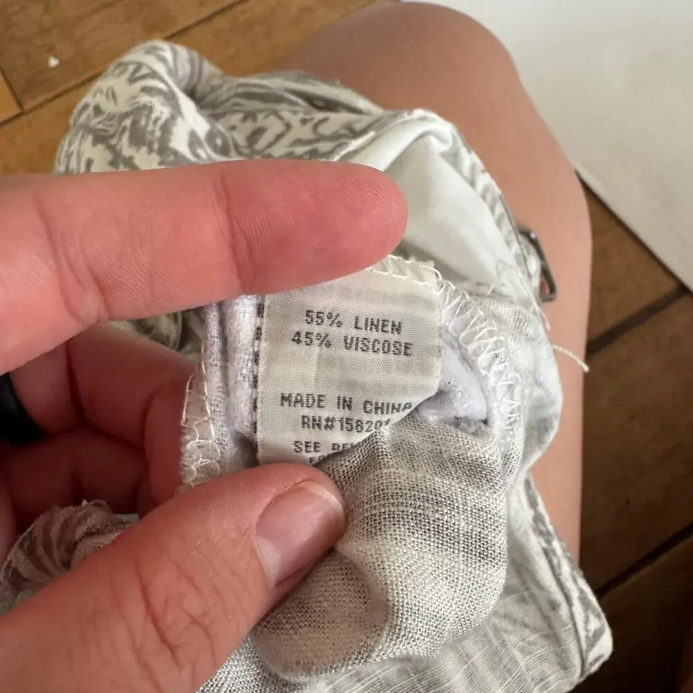 Linen Large Gray White Boho tribal overall jumper romper shorts playsuit Cali - Picture 11 of 12